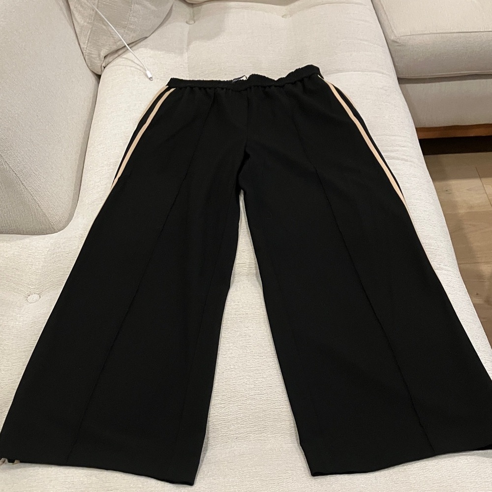 Marks & Spencer Black Wide Leg Pants with Tan Stripes